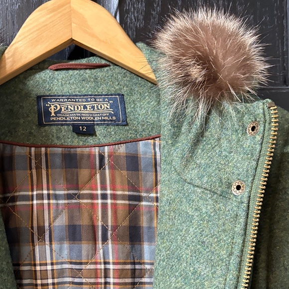 Pendleton Olive Green Pea Coat with Faux Fur Trim - Picture 3 of 6